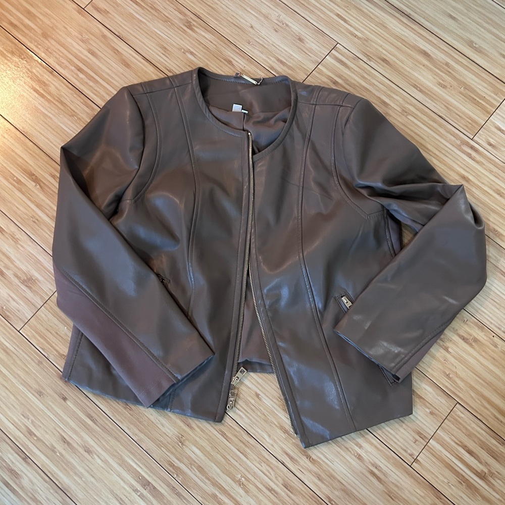 Chicos  Taupe Faux  Leather Jacket - Picture 2 of 6